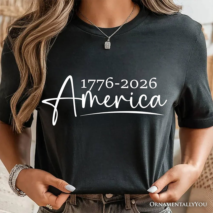 250 Years American Anniversary T-Shirt, 4th of July Minimalistic Patriotic 1776–2026 Tee T-Shirts OrnamentallyYou 