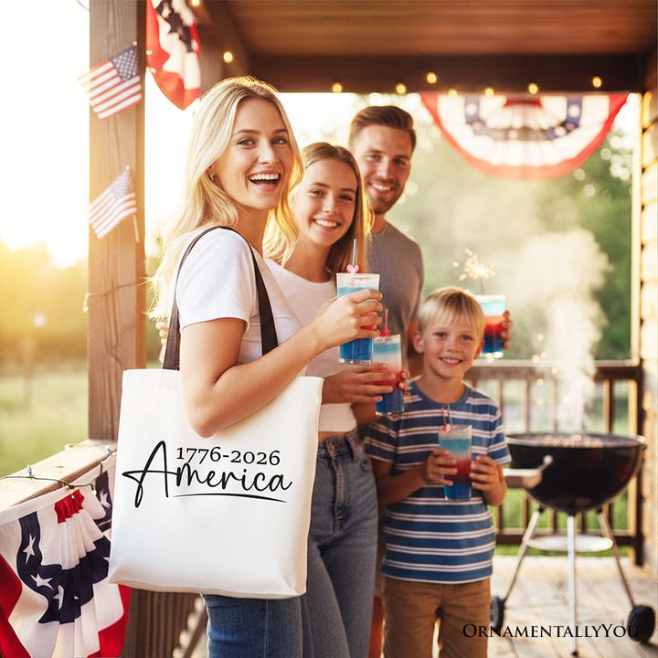 250 Years American Anniversary Tote Bag, 4th of July Minimalistic Patriotic 1776–2026 Gift Shopper Tote Bag OrnamentallyYou 