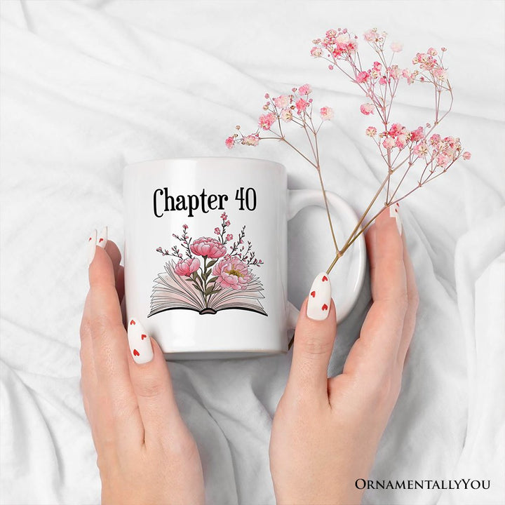 40th Birthday Pink Flowers Book Personalized Mug, Chapter 40 Gift With Custom Name Personalized Ceramic Mug OrnamentallyYou 