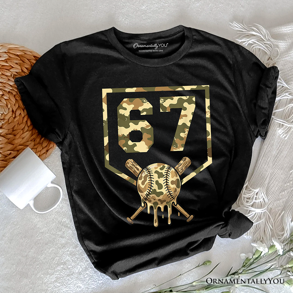 67 Camo Baseball Drip T-Shirt, Six Seven Cool Game Day Sports Tee