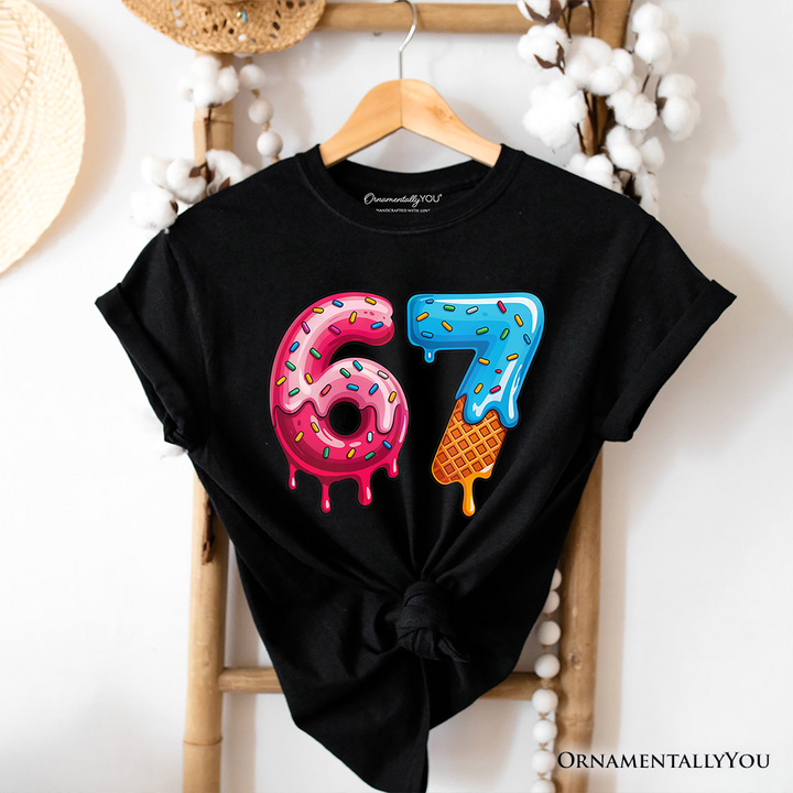67 Ice Cream Drip T-Shirt, Six Seven Colorful Sprinkles Meme Tee