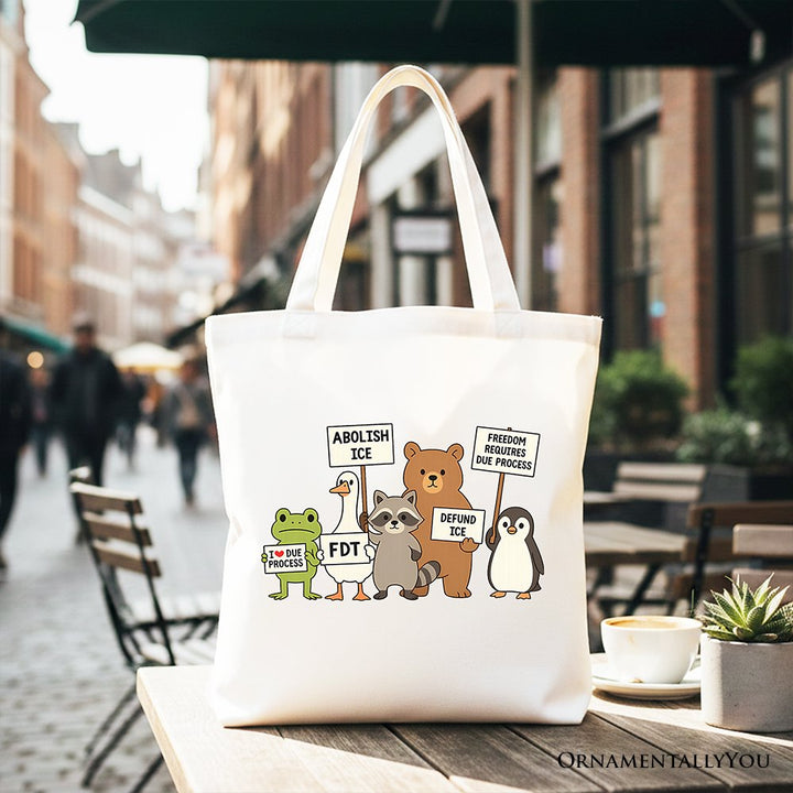 Abolish ICE Animals Protest Canvas Tote Bag, Cute Activist Gift Shopper OrnamentallyYou White 