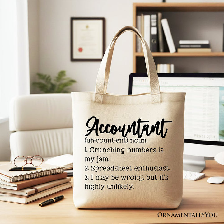 Accountant Definition Canvas Tote Bag, Finance Office Employee Gift Shopper Tote Bag OrnamentallyYou Beige 