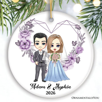 Adorable Customized Married Couple Gift Christmas Ornament, Cartoon Bride and Groom Ceramic Ornament OrnamentallyYou 