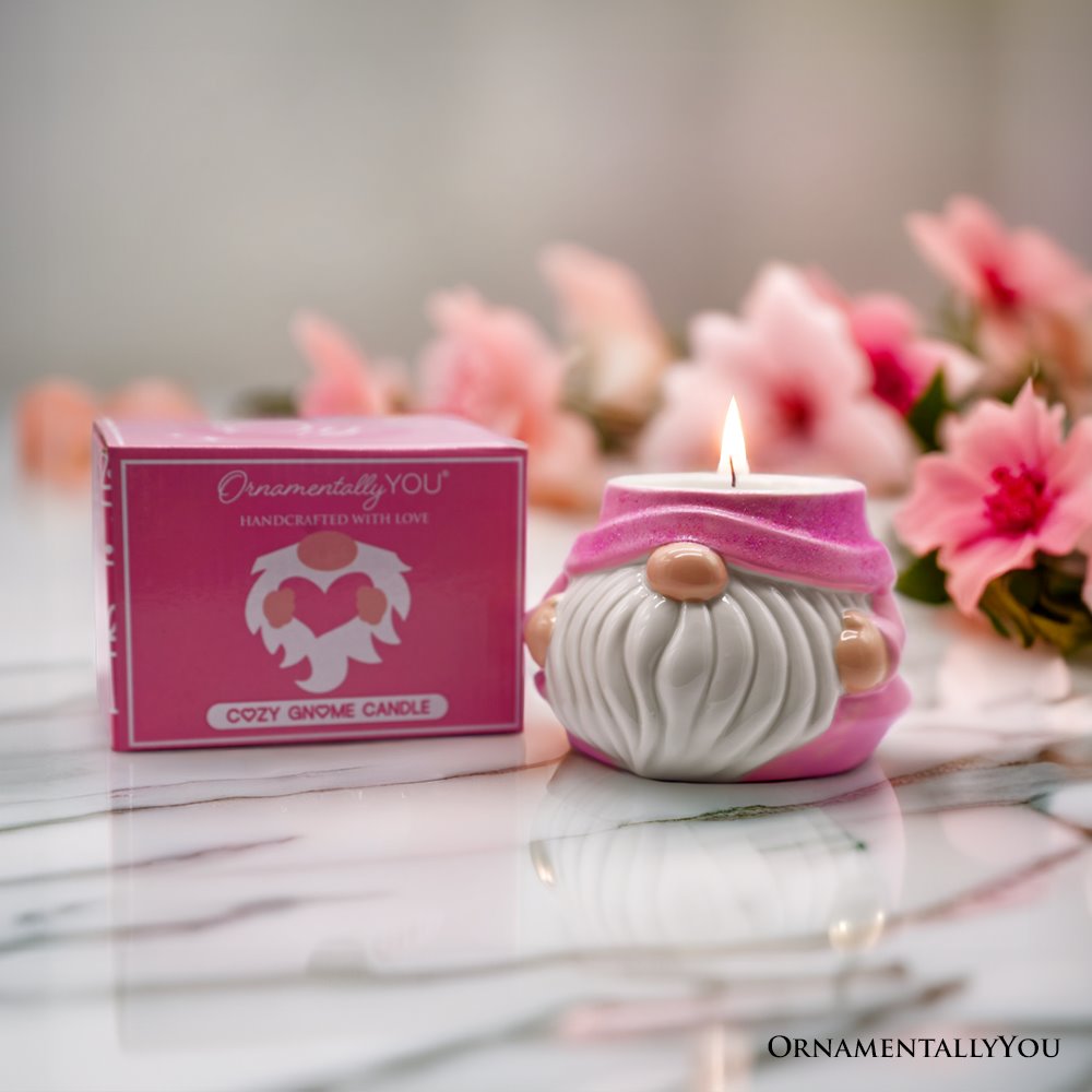 Adorable Pink Gnome Ceramic Candle, Holiday Home Decoration Candles OrnamentallyYou 