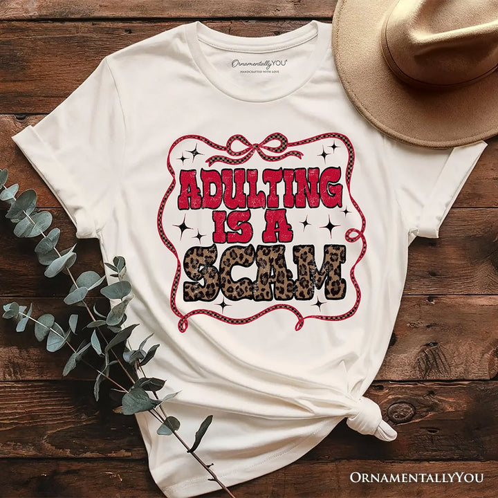 Adulting Is a Scam Humor T-Shirt, Leopard Retro Western Tee T-Shirts OrnamentallyYou Natural XS 