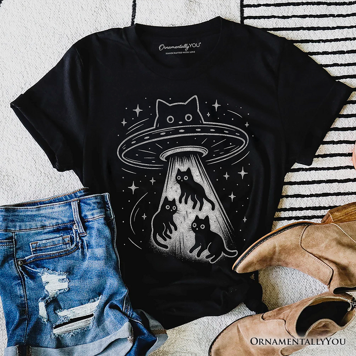 Alien Cat Abduction T-Shirt, Funny UFO Space Cats Cosmic Tee