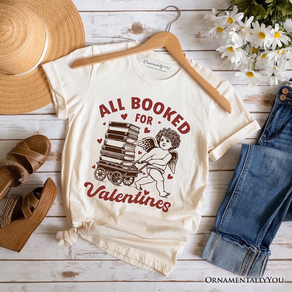 All Booked For Valentines Cupid T-Shirt, Vintage Funny Bookworm Tee T-Shirts OrnamentallyYou Natural XS 