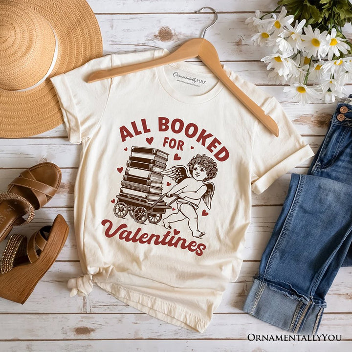 All Booked For Valentines Cupid T-Shirt, Vintage Funny Bookworm Tee T-Shirts OrnamentallyYou Natural XS 