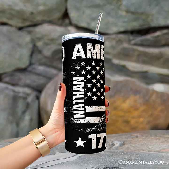 America 250 Freedom Flag Eagle 20oz Personalized Tumbler With Lid and Stainless Steel Straw, 4th of July Patriotic 1776–2026 Gift Cup