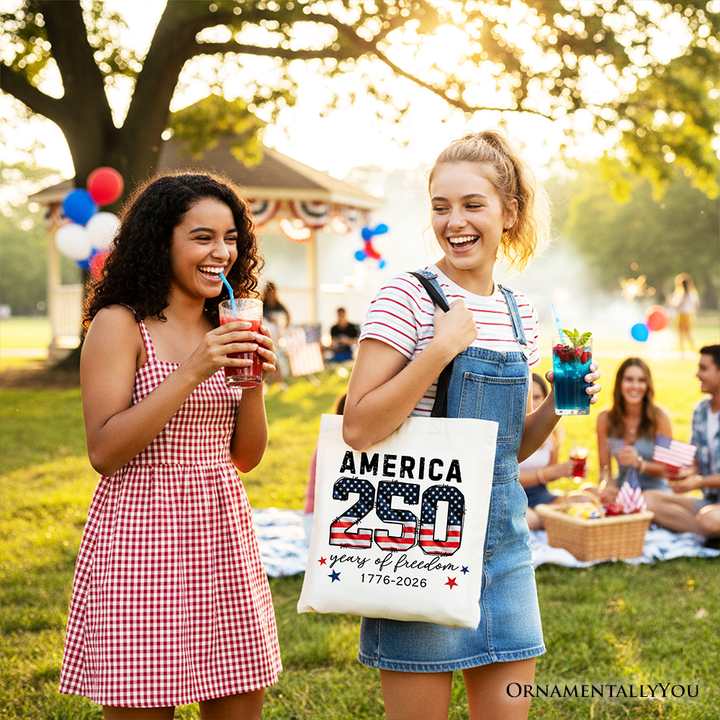 America 250 Years of Freedom Tote Bag, Patriotic USA Anniversary 1776 Gift Shopper