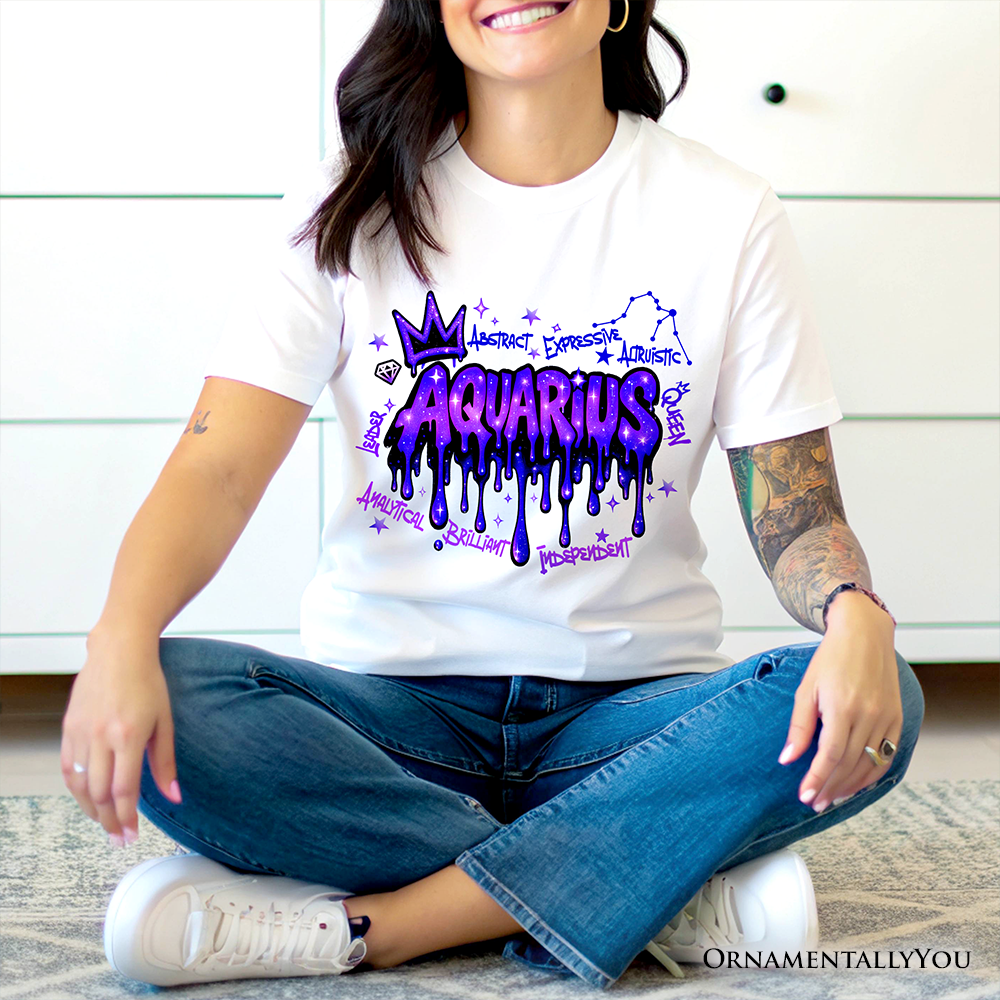 Aquarius Graffiti Zodiac T-Shirt, Street Style Astrology Horoscope Tee
