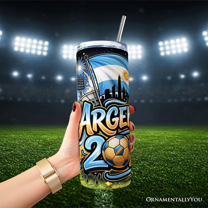 Argentina 2026 Soccer Cup Global Championship 20oz Tumbler With Lid and Stainless Steel Straw, Fans Football Gift Cup