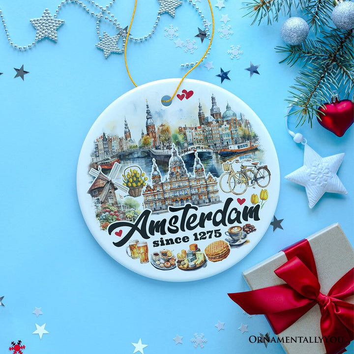 Artistic Amsterdam Landmarks and Heritage Christmas Ornament, Cultural Netherlands Gift and Keepsake Ceramic Ornament OrnamentallyYou 