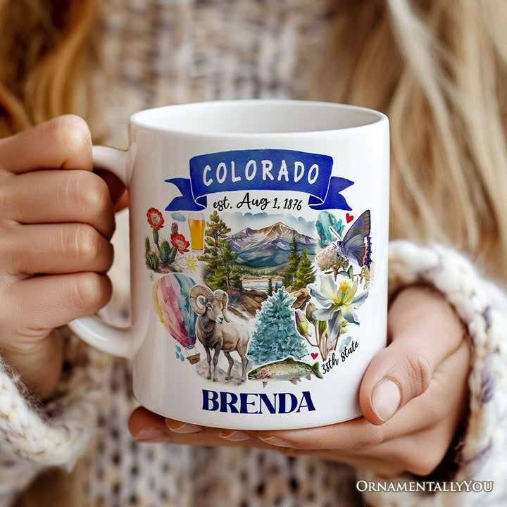 Artistic Colorado State Themes and Landmarks Personalized Mug With Custom Name Personalized Ceramic Mug OrnamentallyYou 
