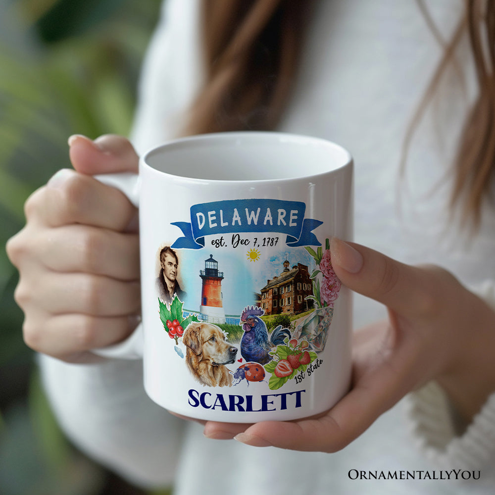 Artistic Delaware State Themes and Landmarks Personalized Mug With Custom Name