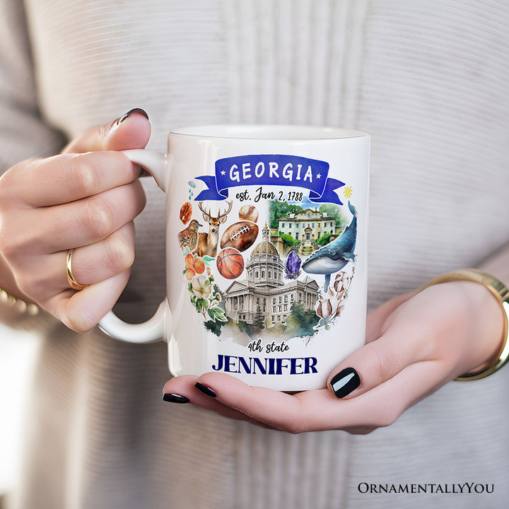 Artistic Georgia State Themes and Landmarks Personalized Mug With Custom Name