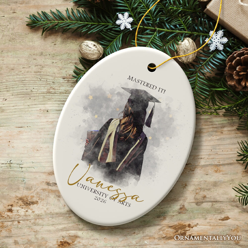 Artistic Graduation Gift Personalized Christmas Ornament, Watercolor Art Style Student Ceramic Ornament OrnamentallyYou Oval 