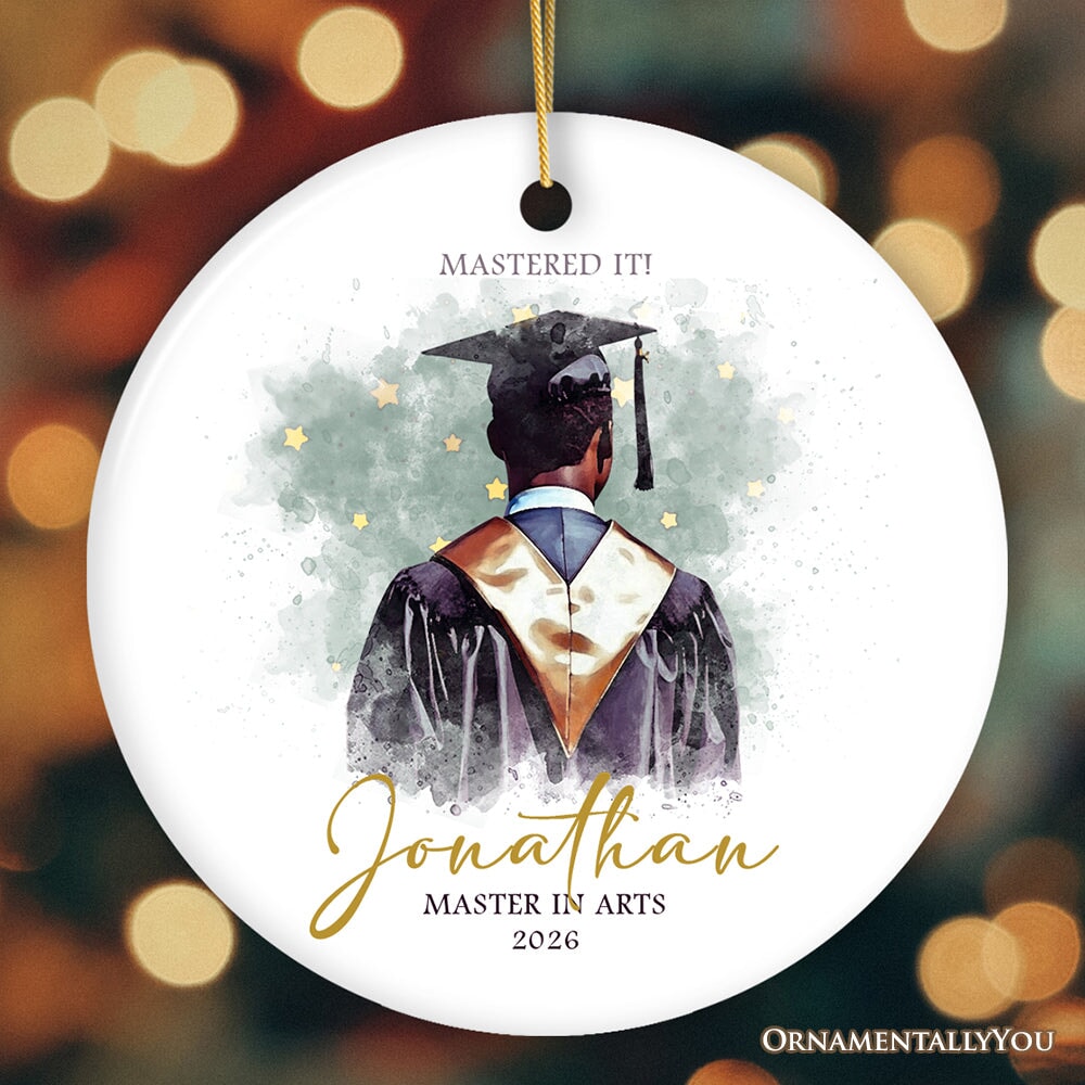 Artistic Graduation Gift Personalized Ornament, Watercolor Art Style Male Student Ceramic Ornament OrnamentallyYou Circle 