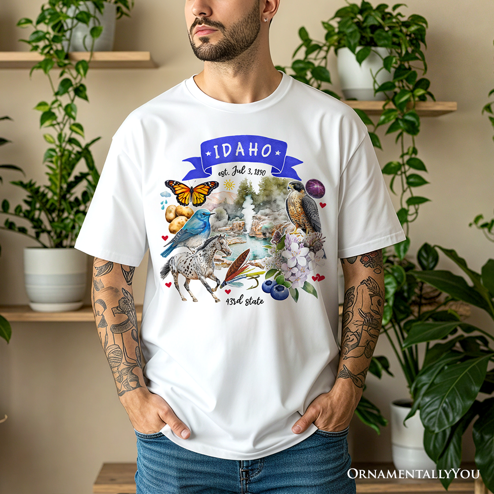 Artistic Idaho State Themes and Landmarks T-Shirt, Tee for History and Travel Lovers