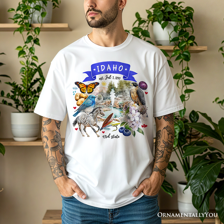 Artistic Idaho State Themes and Landmarks T-Shirt, Tee for History and Travel Lovers