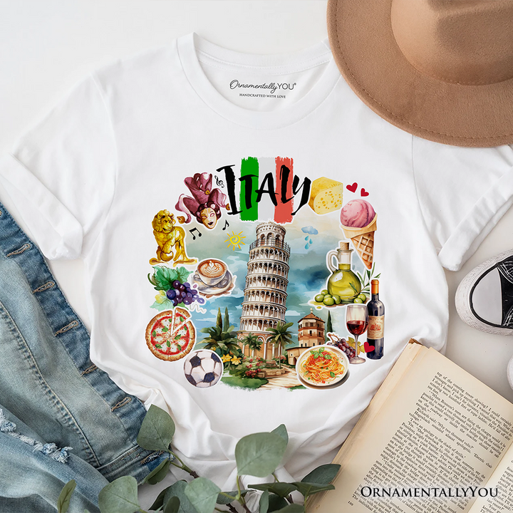 Artistic Italy Landmarks T-Shirt, Italian Tee and Souvenir