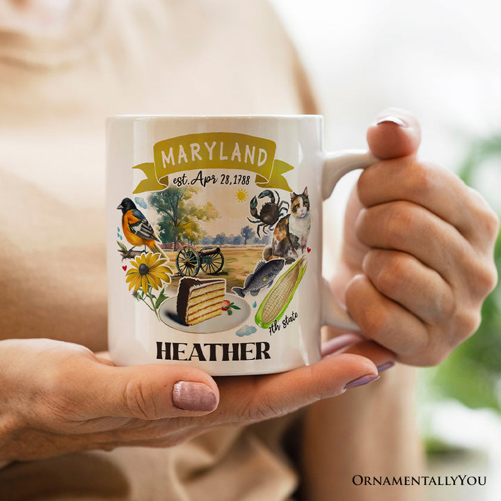 Artistic Maryland State Themes and Landmarks Personalized Mug With Custom Name