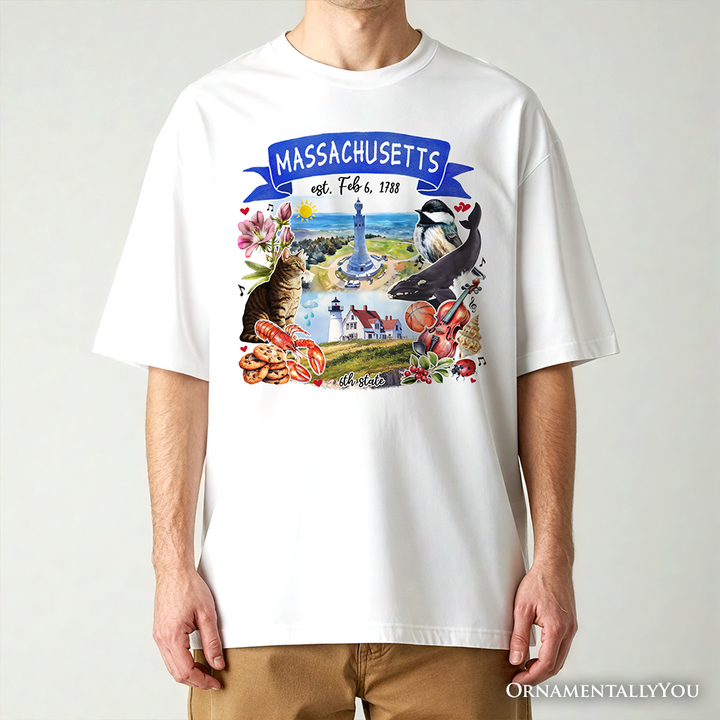 Artistic Massachusetts State Themes and Landmarks T-Shirt, Tee for History and Travel Lovers