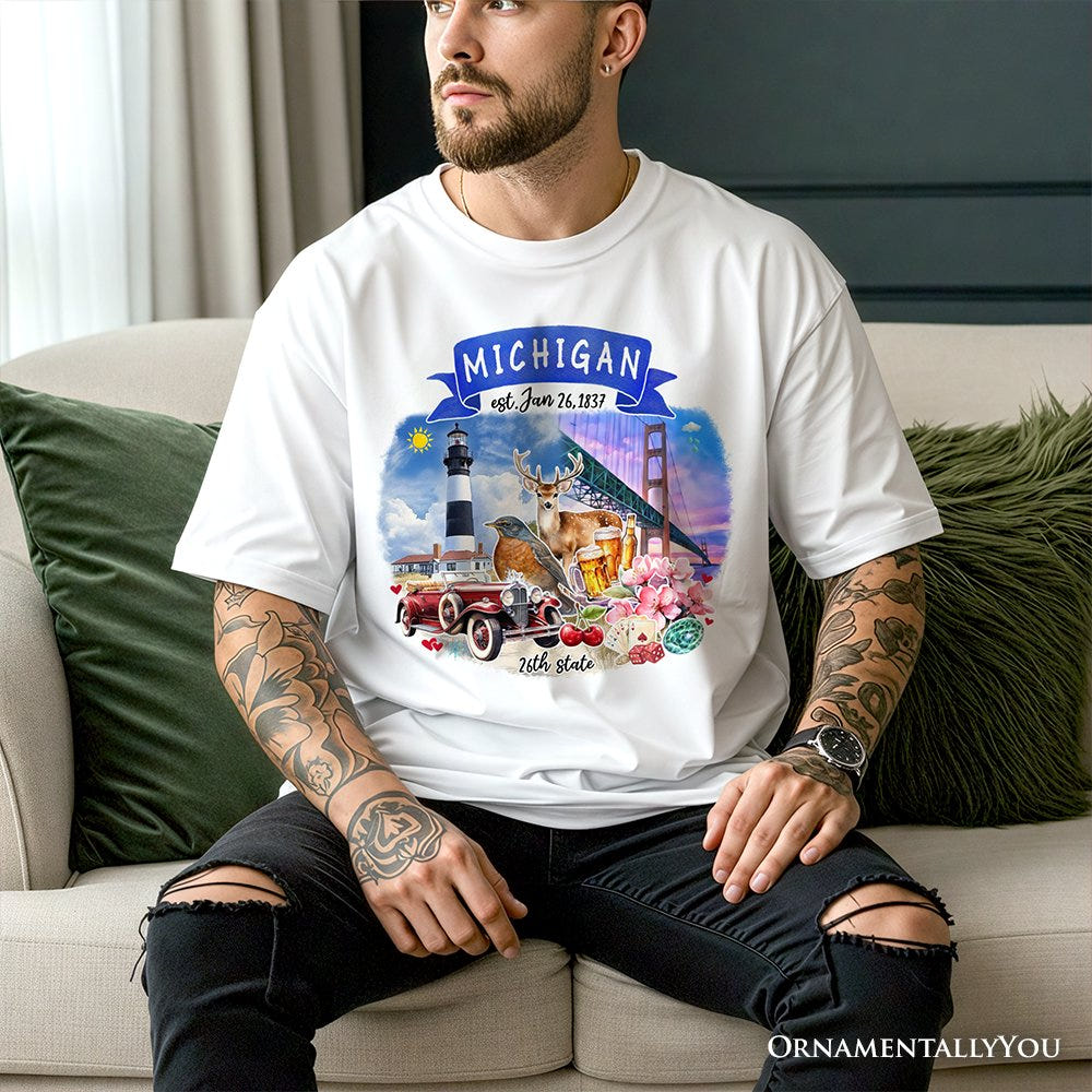 Artistic Michigan State Themes and Landmarks T-Shirt, Tee for History and Travel Lovers T-Shirts OrnamentallyYou 