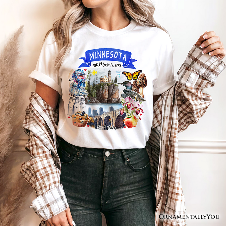 Artistic Minnesota State Themes and Landmarks T-Shirt, Tee for History and Travel Lovers