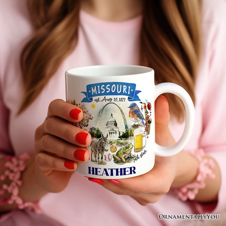 Artistic Missouri State Themes and Landmarks Personalized Mug With Custom Name