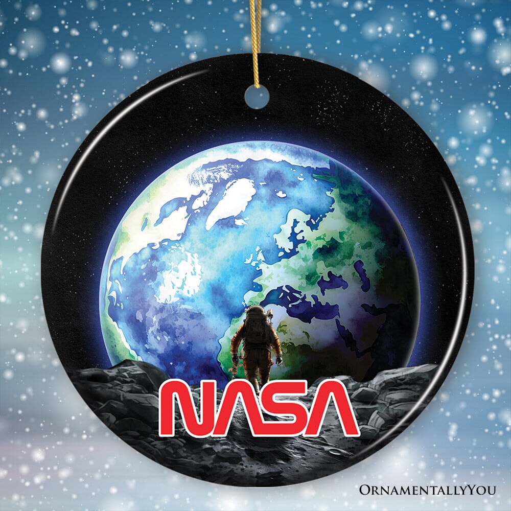 Artistic NASA Handcrafted Christmas Ornament, Astronaut in Outer Space with the Planets Ceramic Ornament OrnamentallyYou 