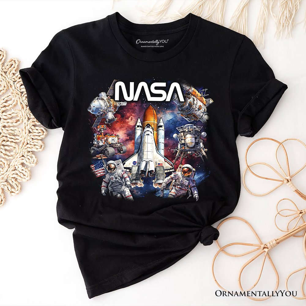 Artistic NASA Handcrafted Christmas T-Shirt, Astronaut in Outer Space with the Planets Tee T-Shirts OrnamentallyYou Black XS 
