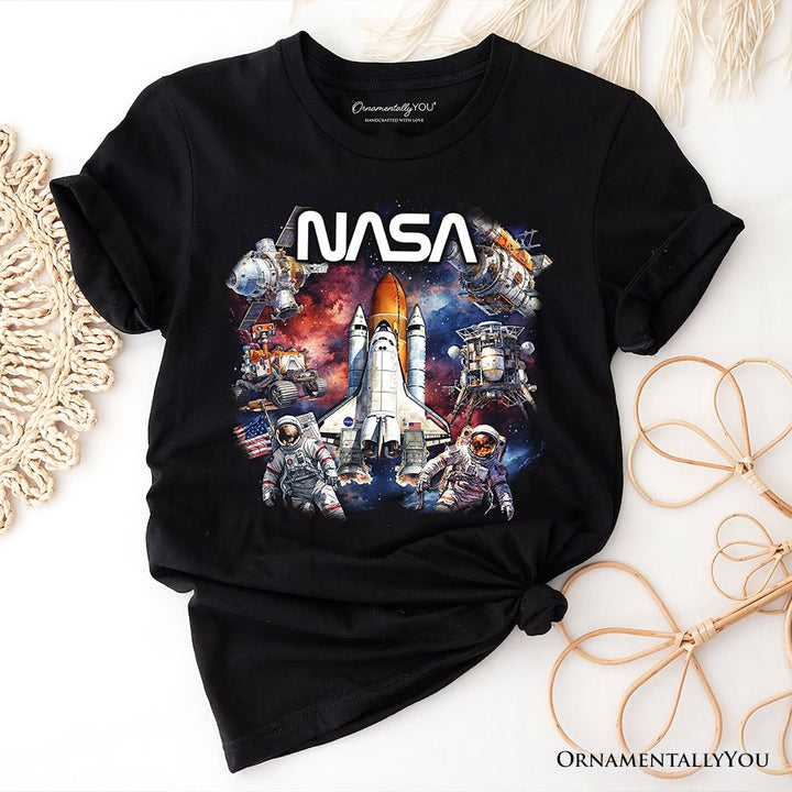 Artistic NASA Handcrafted Christmas T-Shirt, Astronaut in Outer Space with the Planets Tee T-Shirts OrnamentallyYou Black XS 