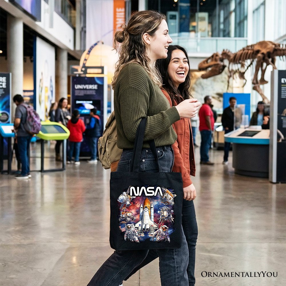 Artistic NASA Handcrafted Tote Bag, Astronaut in Outer Space with the Planets Gift Shopper Tote Bag OrnamentallyYou 