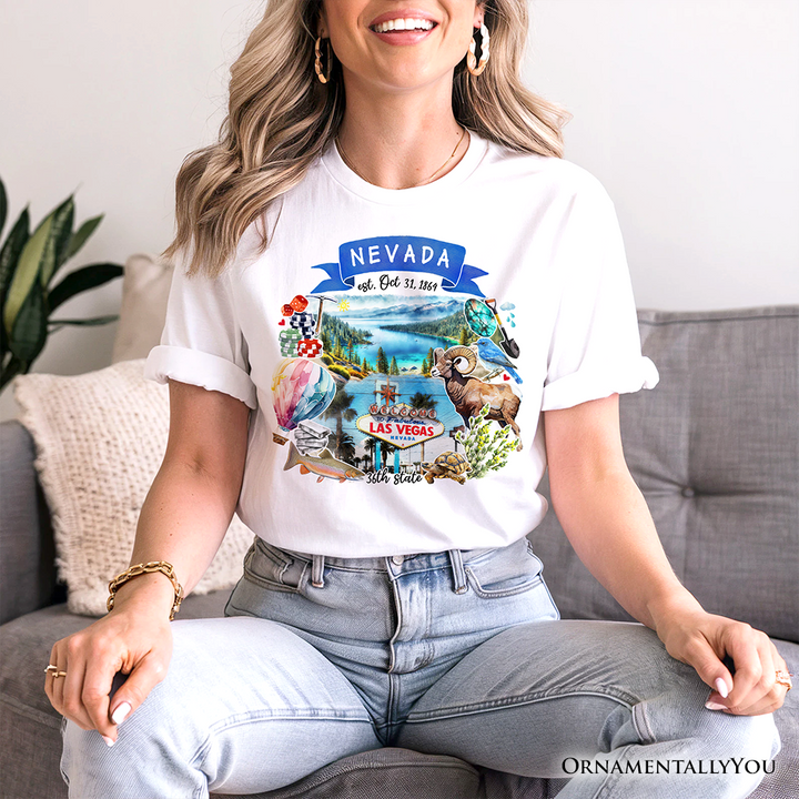 Artistic Nevada State Themes and Landmarks T-Shirt, Tee for History and Travel Lovers