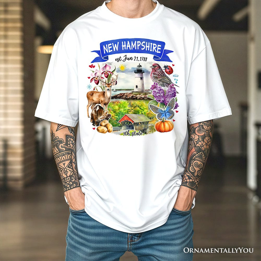 Artistic New Hampshire State Themes and Landmarks T-Shirt, Tee for History and Travel Lovers T-Shirts OrnamentallyYou 