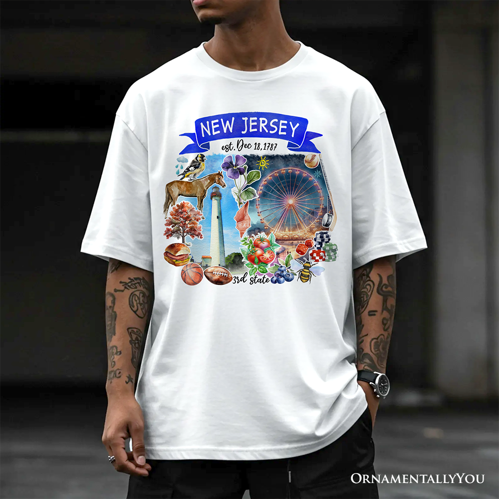 Artistic New Jersey State Themes and Landmarks T-Shirt, Tee for History and Travel Lovers