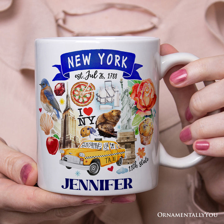 Artistic New York State Themes and Landmarks Personalized Mug With Custom Name