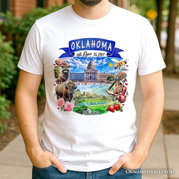 Artistic Oklahoma State Themes and Landmarks T-Shirt, Tee for History and Travel Lovers