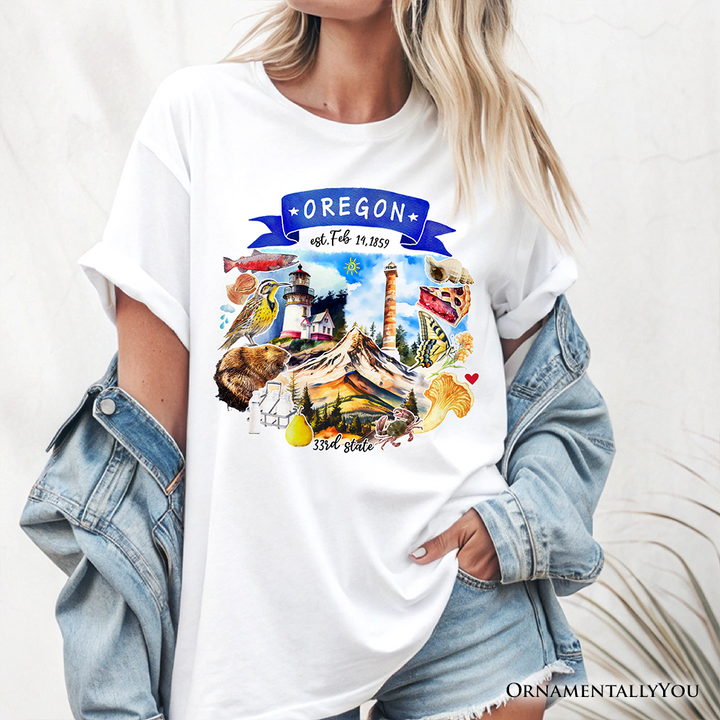 Artistic Oregon State Themes and Landmarks T-Shirt, Tee for History and Travel Lovers