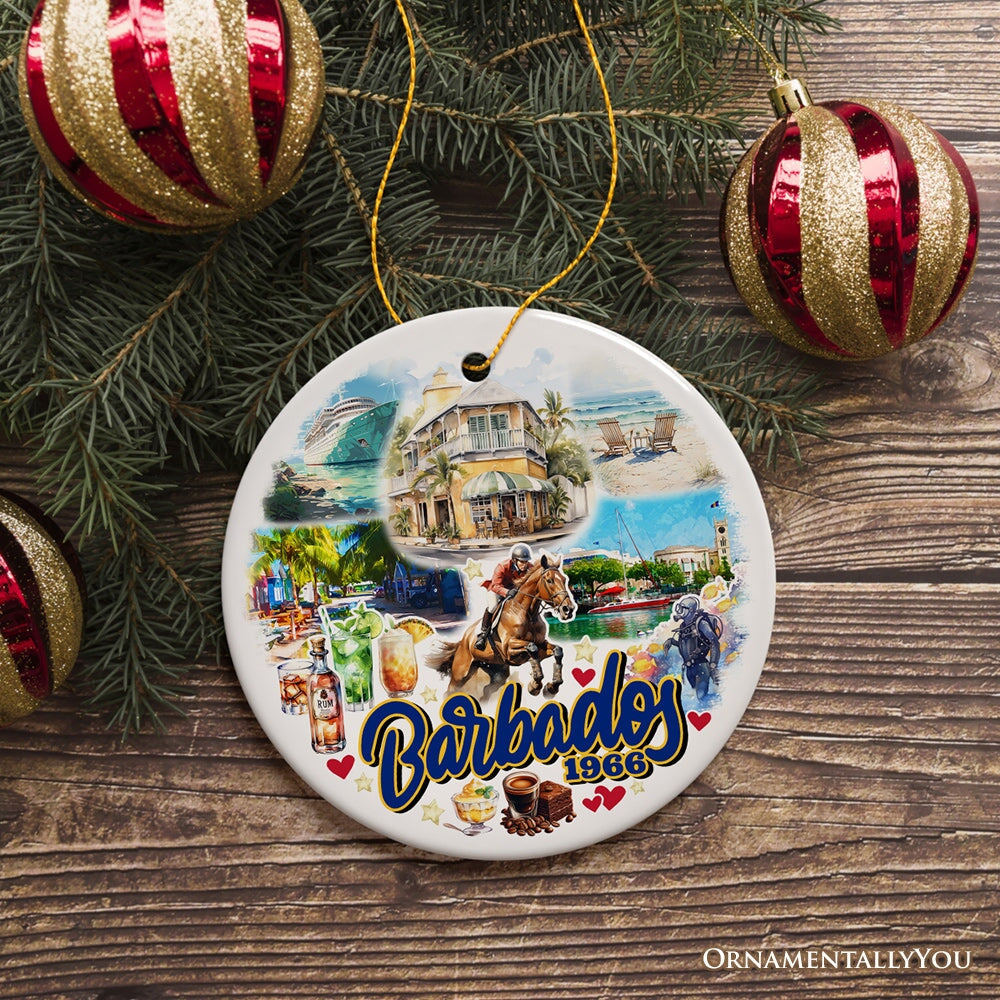 Artistic Tropical Barbados Landmarks and Beaches Ornament, Travel Caribbean Paradise Christmas Souvenir Ceramic Ornament OrnamentallyYou Circle 