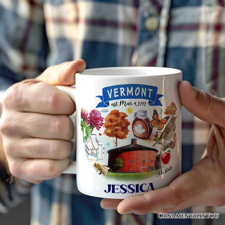 Artistic Vermont State Themes and Landmarks Personalized Mug With Custom Name