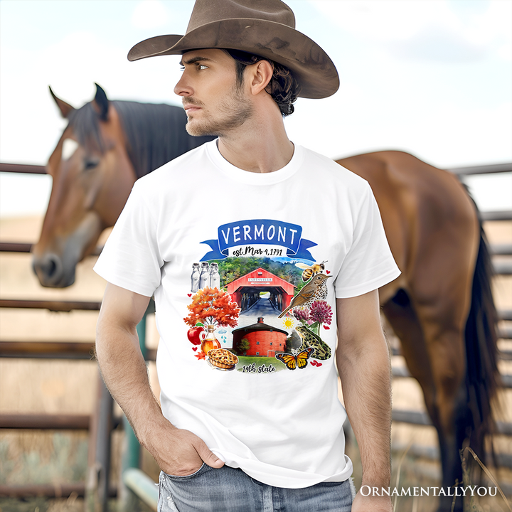 Artistic Vermont State Themes and Landmarks T-Shirt, Tee for History and Travel Lovers