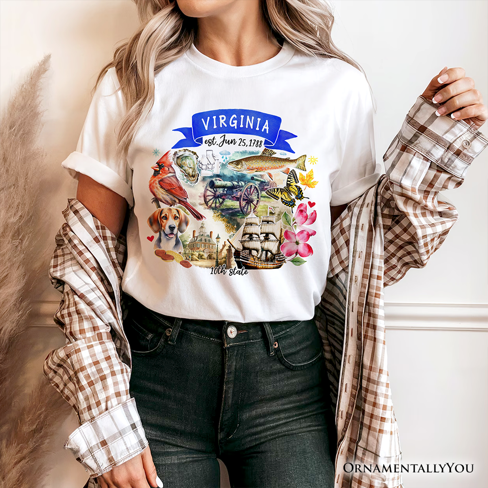 Artistic Virginia State Themes and Landmarks T-Shirt, Tee for History and Travel Lovers