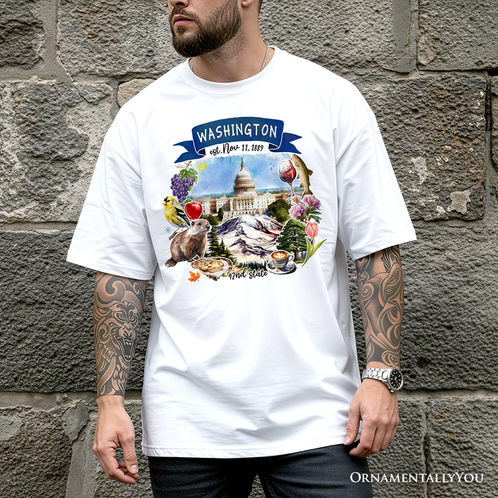 Artistic Washington State Themes and Landmarks T-Shirt, Tee for History and Travel Lovers