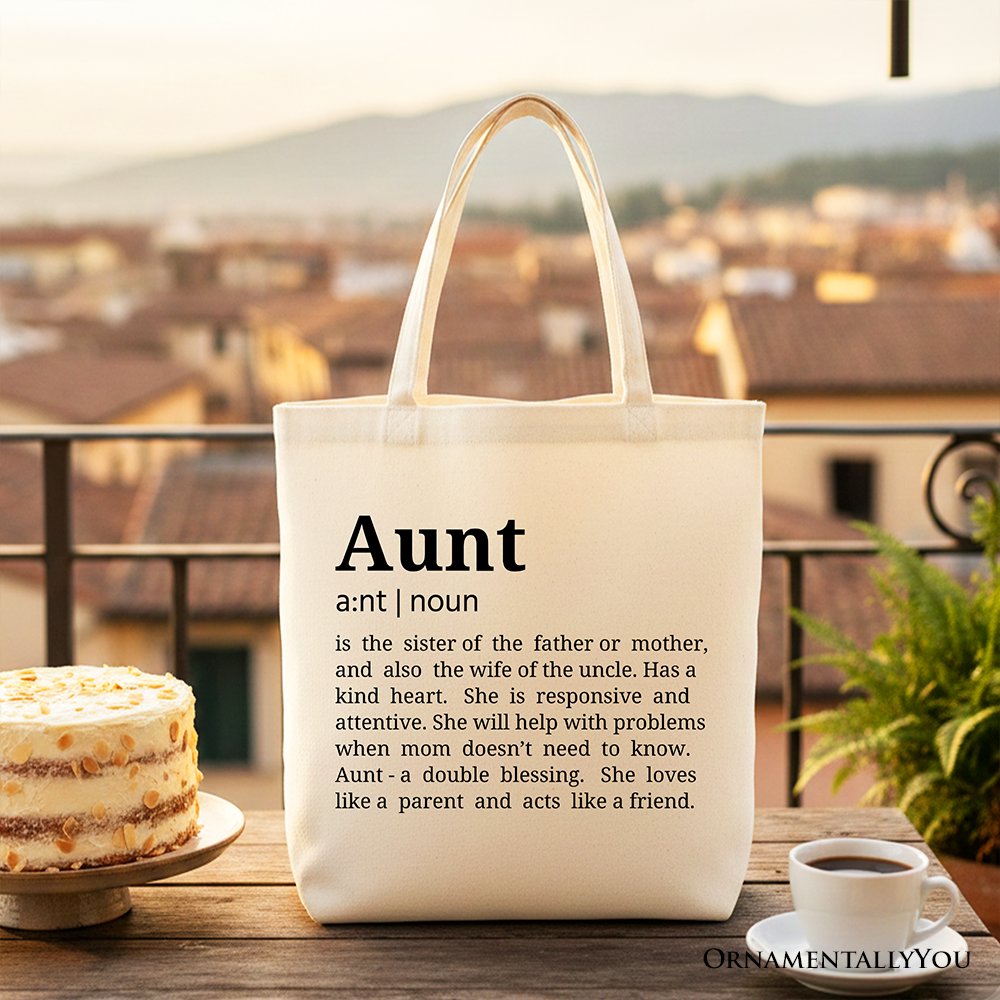 Aunt Definition Canvas Tote Bag, Funny Family Gift Shopper Tote Bag OrnamentallyYou Beige 