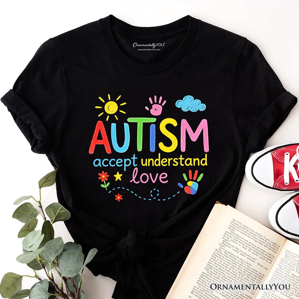 Autism Awareness Brushstroke T-Shirt, Colorful Autism Support Tee for Autism Month T-Shirts OrnamentallyYou Black XS 