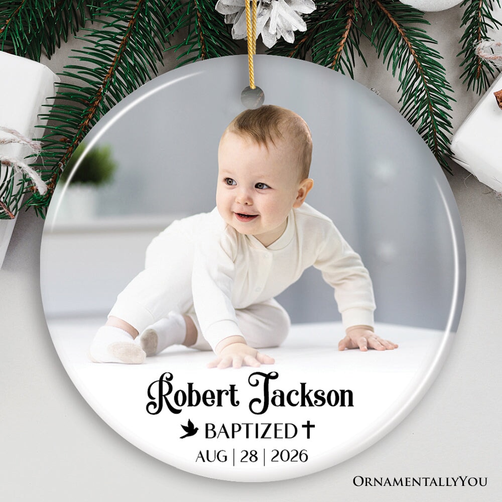 Baby Baptism Personalized Photo Ornament, Christening Keepsake Gift Ceramic Ornament OrnamentallyYou 
