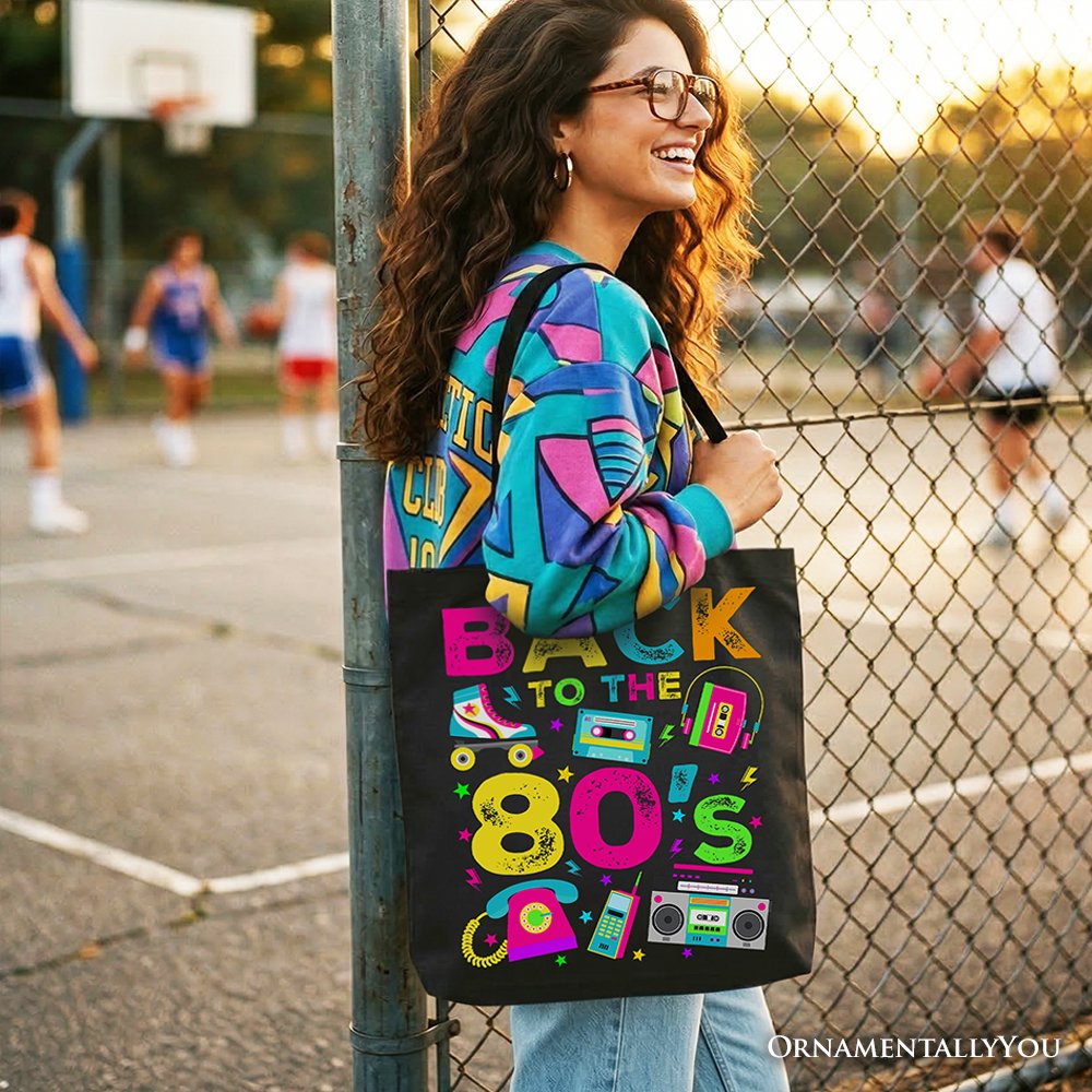 Back To The 80s Tote Bag, Colorful Retro Eighties Party Gift Shopper Tote Bag OrnamentallyYou 